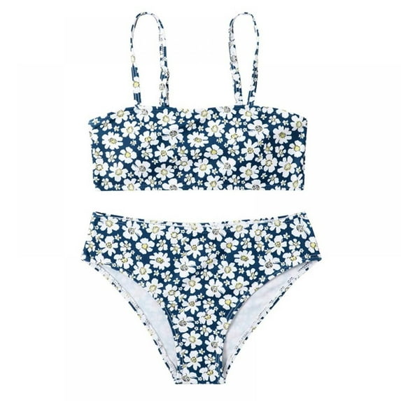Kid Girl's 2 Piece Bikini Swimsuit Set Quick Dry Bathing Suit Sport High Waist Rashguard Set for Child 11-12 Years