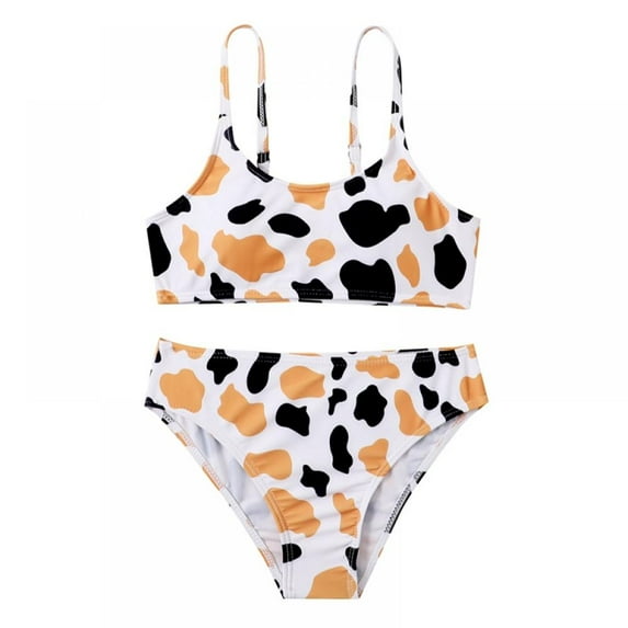 Kid Girl's 2 Piece Bikini Swimsuit Set Quick Dry Bathing Suit Sport High Waist Rashguard Set for Child 8-9 Years