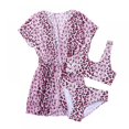 thumbnail image 1 of Kid Girl's 3 Pieces Rashguard Bikini Swimsuit Set Quick Dry Bathing Suit Print Rashguard with Cover Up Set for Child 11-12 Years, 1 of 4