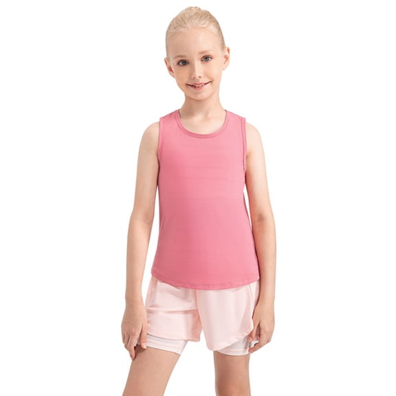 Kid Girls Athletic Tank Tops Open Back Sleeveless Dry Fit Workout Running Tennis Sports Shirts 5-12Y