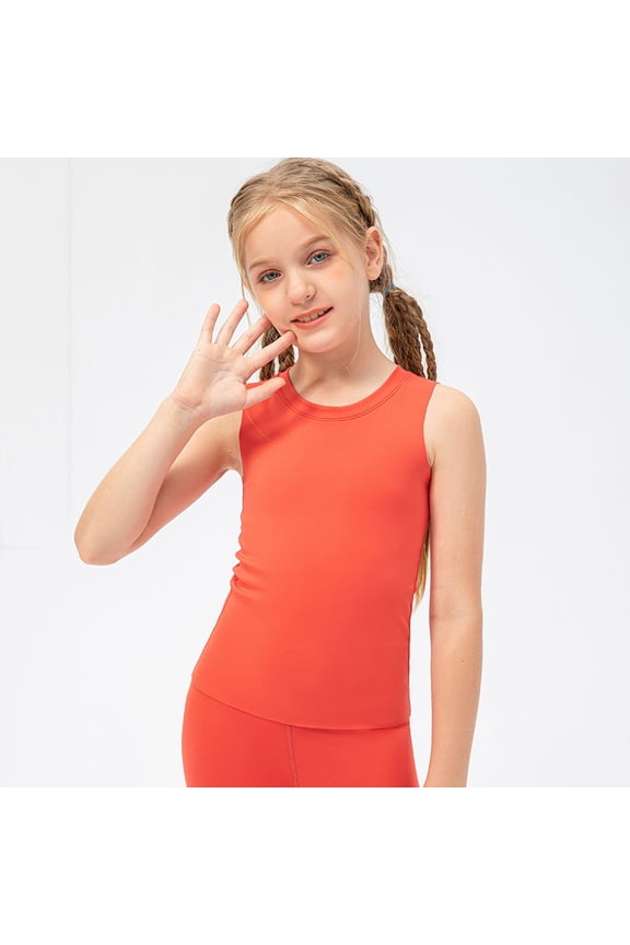 Kid Girls Athletic Tank Tops Seamless Sleeveless Workout Running Tennis Sports Shirts 4-12Years
