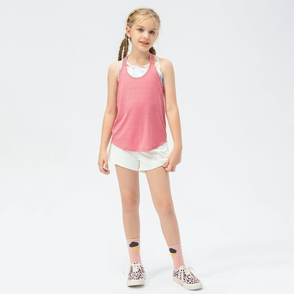 Kid Girls Athletic Tank Tops Sleeveless Workout Running Tennis Sports Shirts 5-12Y