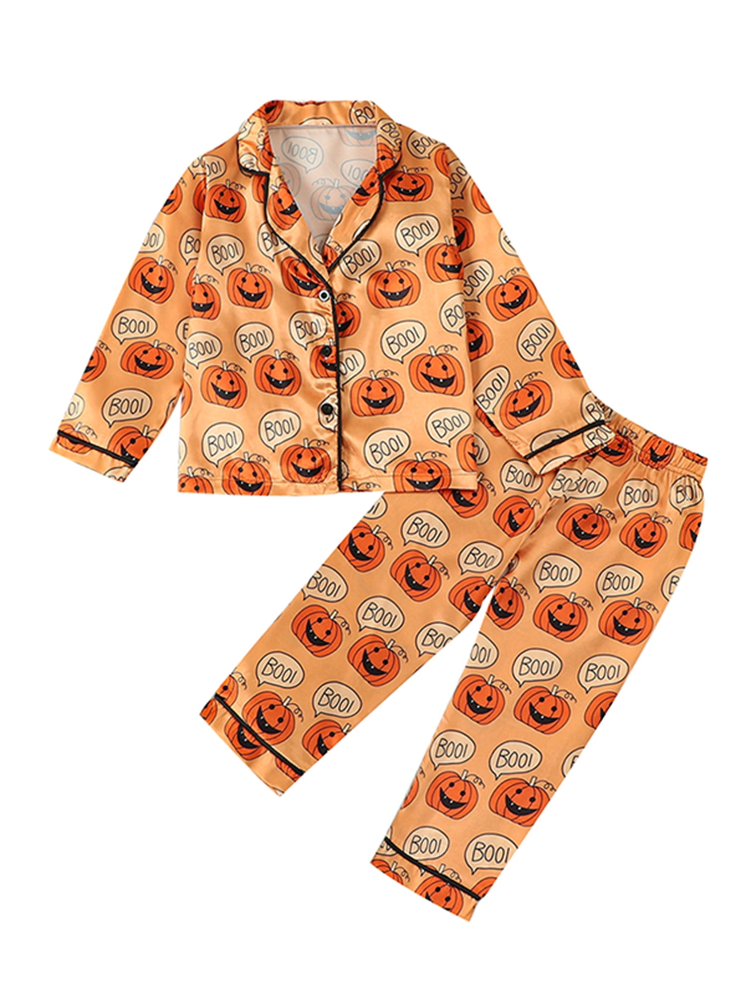 Kid Girls Boys Halloween Pajamas Set Pumpkin Print Tops Pants
