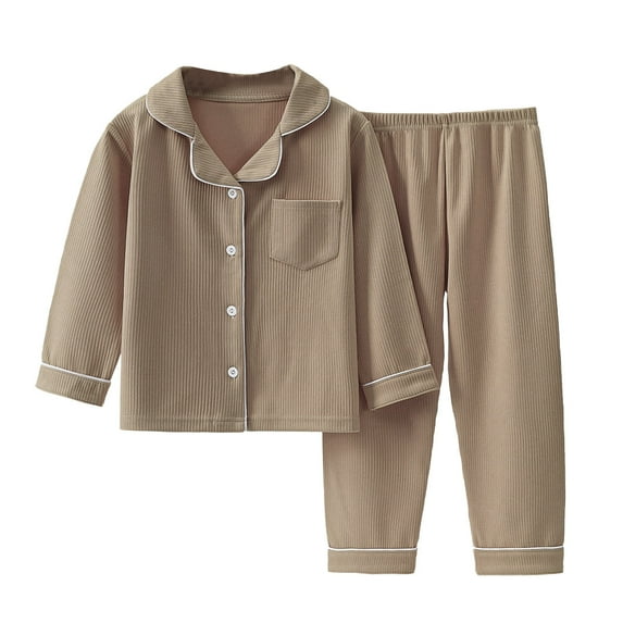 Kid Girls Boys Pajamas Set Button-Down PJs Sets Two-Piece Sets Long Sleeve Sleepwear 12 Months-12 Years