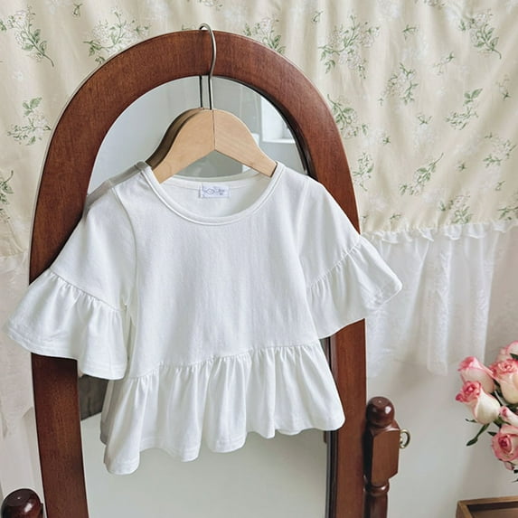 Kid Girls Casual Crew Neck Short Sleeve Ruffle T-Shirt Tops Loose Peplum Girls Tee Blouse Tops