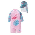 thumbnail image 1 of Kid Girls Chic Rash Guard Swimsuit Pink Flamingo Pool Party Swim Wear Beach Bathing Suit, 1 of 4