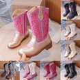 thumbnail image 1 of Kid Girls Cowboy Boots Glitter Sequins Wide Calf Pointed Toe Knee High Booties with Side Zipper, 1 of 8