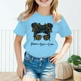 thumbnail image 1 of Kid Girls Cute Girls Cartoon Graphic Crew Neck Short Sleeve Tee Summer Casual T Shirt Blue,7-8 Years, 1 of 5