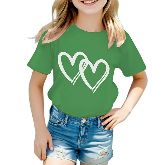 Kid Girls Cute Graphic Round Neck Short Sleeve Tee Summer Casual T Shirt,Size 5 Years-6 Years