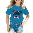 thumbnail image 1 of Kid Girls Cute Print Graphic Round Neck Short Sleeve Tee Summer Casual T Shirt Tops,Size 8 Years-9 Years, 1 of 4