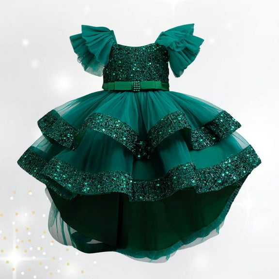 Kid Girls Dresses Kids Formal Dresses For Girls Green Girls Dress Rainbow Dress Girls Children'S Day Outfit 6-7 Years