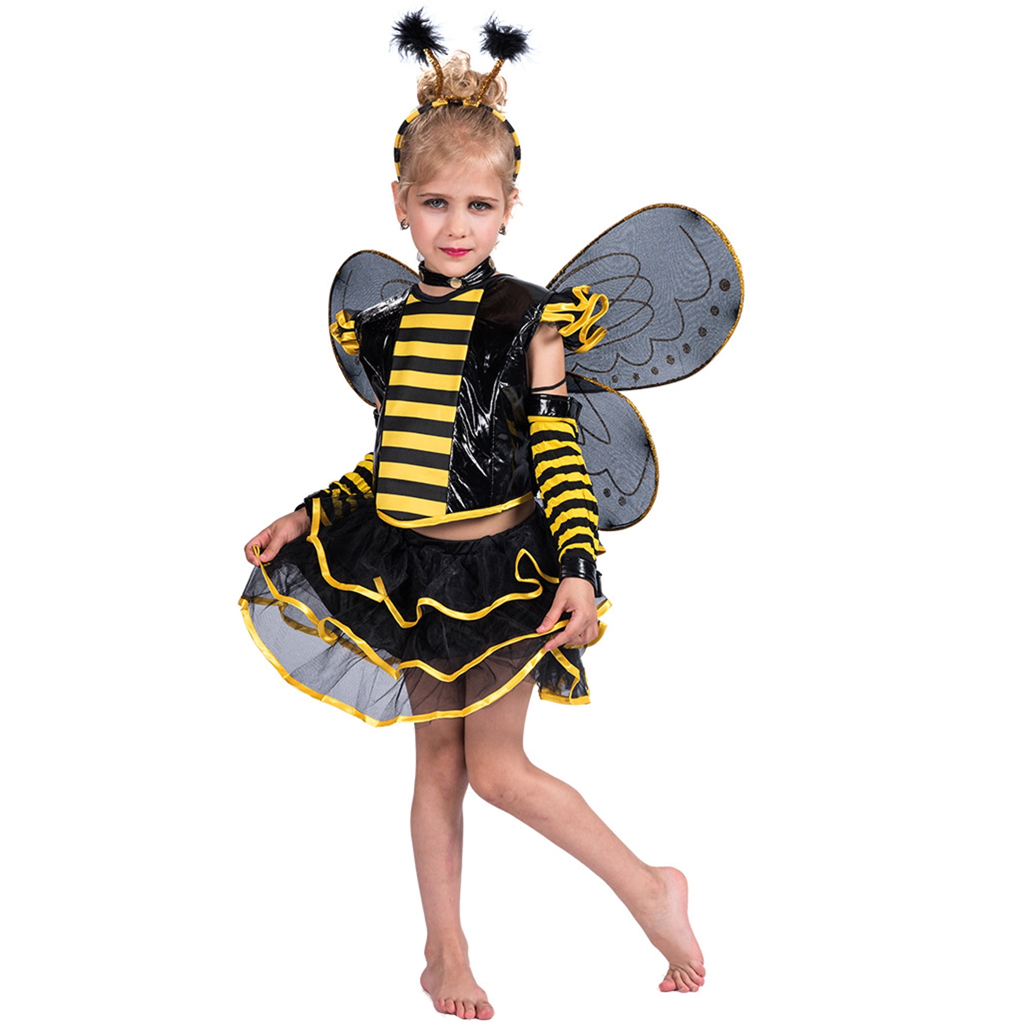 Kid Girls Dressing Set, Cute Black Bee Fly Sleeve Tops Layered Tulle 