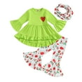 thumbnail image 1 of Kid Girls Fall Outfits Ruffles Long Sleeve TopsSanta Hat 12M 18M 24M 3Y 4Y 5Y  Neckerchief 3Pcs Christmas Clothes Set, 1 of 10