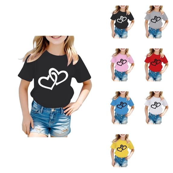 Kid Girls Graphic Tee Shirt, Short Sleeve, Round Neck, Casual Preppy Style, Summer Tops