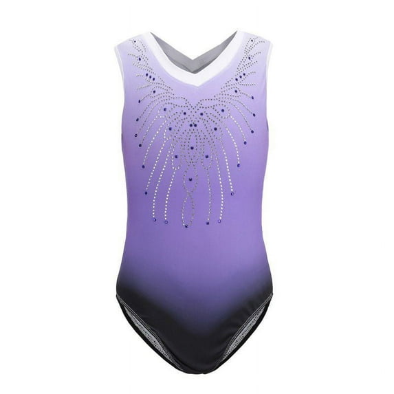 Kid Girls Gymnastics Leotards Sleeveless Sparkly Gradient One-Piece Ballet Dancewear