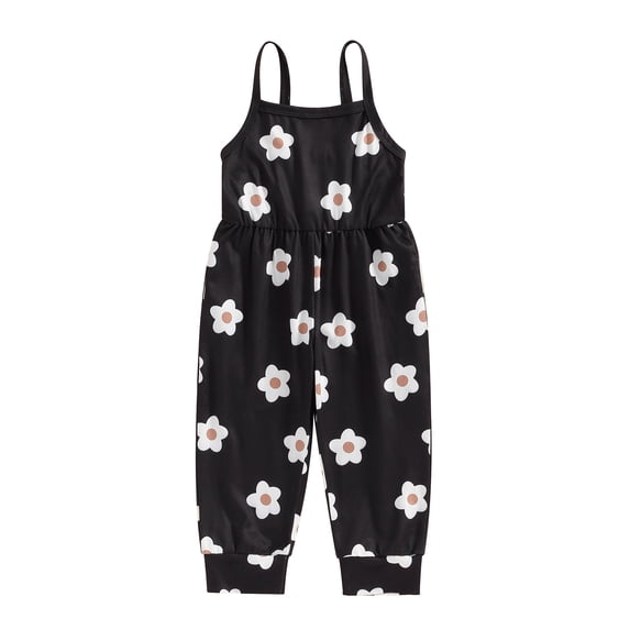 Kid Girls Jumpsuit, Flower Print Spaghetti Straps Romper Clothes for Daily Casual