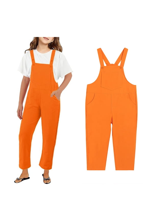 Kid Girls Jumpsuits Overalls Stylish Orange Overalls with Side Pockets Spring Summer Romper Girls Overalls 5-6 Years