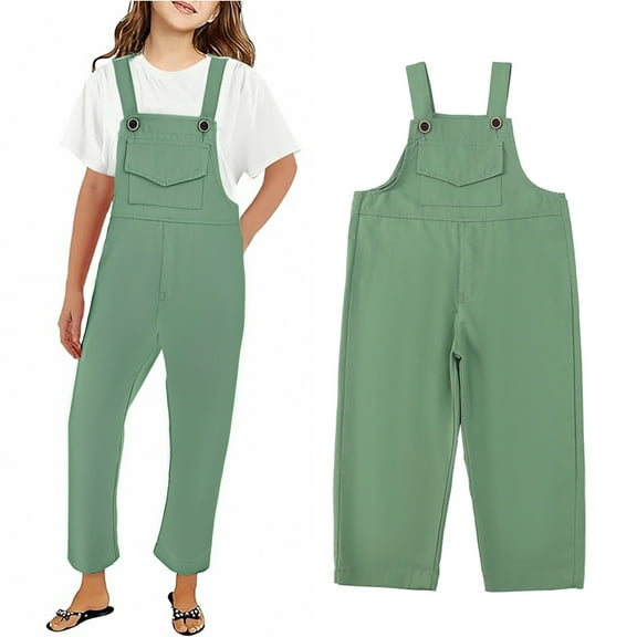 Kid Girls Jumpsuits Rompers Stylish Green Romper with Pockets for Outdoor Activities Girls Jumpsuit Size 5-6 Years