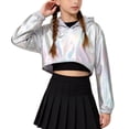 thumbnail image 1 of Kid Girls Metal Cropped Hoodie Y2k Glitter Hooded Sweatshirt Shiny Pullover, 1 of 6