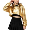 thumbnail image 1 of Kid Girls Metal Cropped Hoodie Y2k Glitter Hooded Sweatshirt Shiny Pullover, 1 of 6