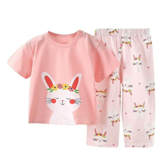 Kid Girls Pajamas Set Cartoon Girls' Fashion Pajamas Set Pullover Top with Pants Kid Sleepwear Size 5-6 Years