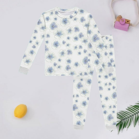 Kid Girls Pajamas Set Flowers Pullover Crewneck Soft Sleepwear Loungewear Set Girls Pajamas Size 6-7