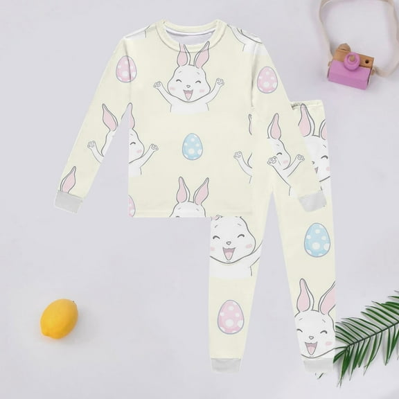 Kid Girls Pajamas Set White rabbit Crewneck Pullover Top Summer Pajamas Set Boys Clothes 4-5