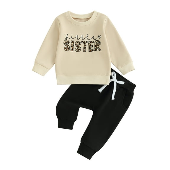 Kid Girls Pants Set, Long Sleeve Letters Print Sweatshirt with Elastic Waist Sweatpants Clothing Set
