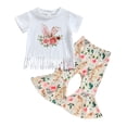 thumbnail image 1 of Kid Girls Pants Set, Short Sleeve Crew Neck Flower Print T-shirt with Rabbit Print Flare Pants 6 Months-4 Years, 1 of 8