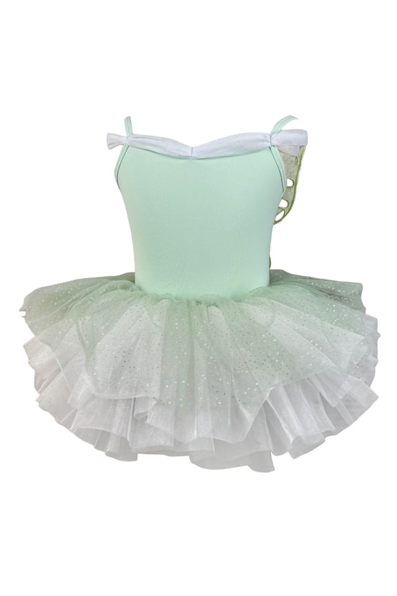 Kid Girls Ruffle Sleeve Ballet Skirted Leotard Shiny Dance Tutu Dresses Mint Green 5 Y-5 Y