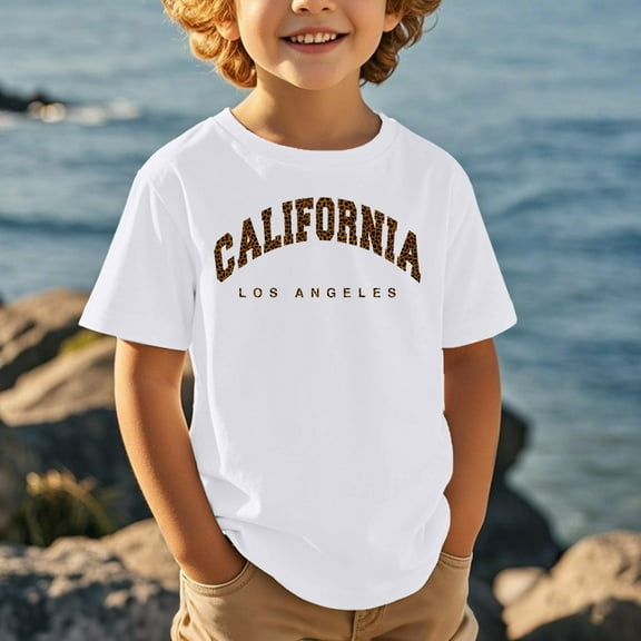 Kid Boys Tshirt California Graphic T Shirt Short Sleeve Summer Tops Crewneck Tees Boys Tshirt Size 8-9 Years