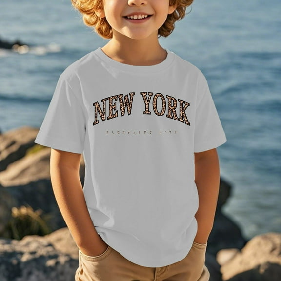 Kid Girls Shirts New York Graphic Letter Print Short Sleeve Fashion Tops Tees Shirts for Girls 12-13 Years