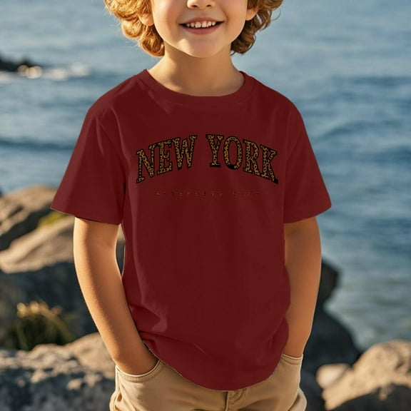 Kid Girls Shirts New York Letter Print Short Sleeve Short Sleeve Summer Crewneck Tops Basic Tees Boys Shirts Size 10-11 Years