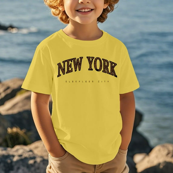 Kid Girls Shirts New York Shirt Kids Letter Printed Short Sleeve Crewneck Undershirts Boys Clothes Size Youth 10-11 Years