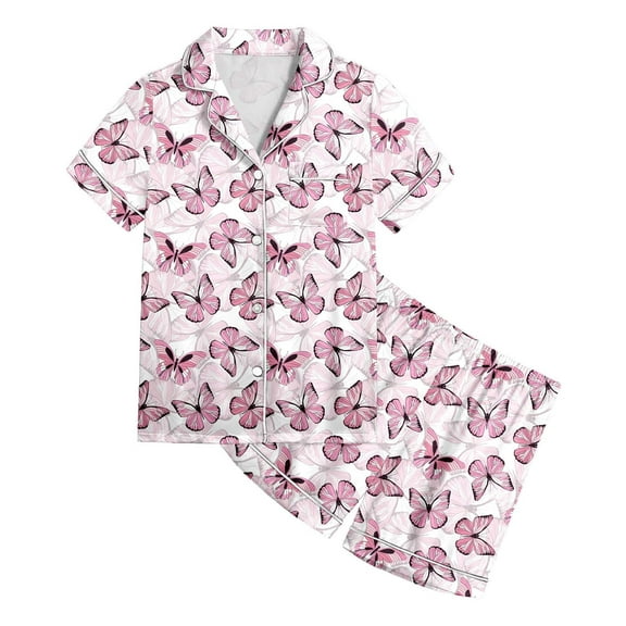 Kid Girls Silk Pajamas Set Button Down Sleepwear With Casual Pajamas Set Girl Pajamas Size 8-9 Years