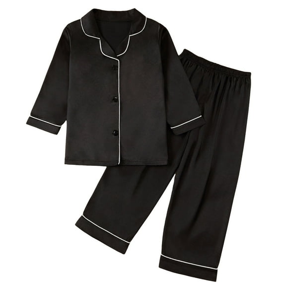 Kid Girls Silk Pajamas Set Solid Button Down Sleepwear Set Toddler Nightgown Girls Silky Pajamas Size 5-6 Years