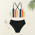thumbnail image 1 of Kid Girls Swimsuit 2 Piece Beach Bikini Swimwear Stripe Printed Girls Bathing Suits Size 7-8 Years, 1 of 8