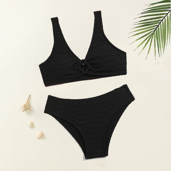 Kid Girls Swimsuit 2 Piece Beach Bikini Bathing Suit Solid Color Bathing Suit For Teens 10 Years