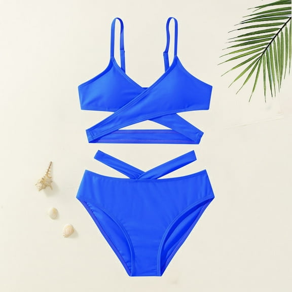 Kid Girls Swimsuit 2 Piece Summer Tankini Bathing Suit Criss Cross Kids Bathing Suits 8-9 Years