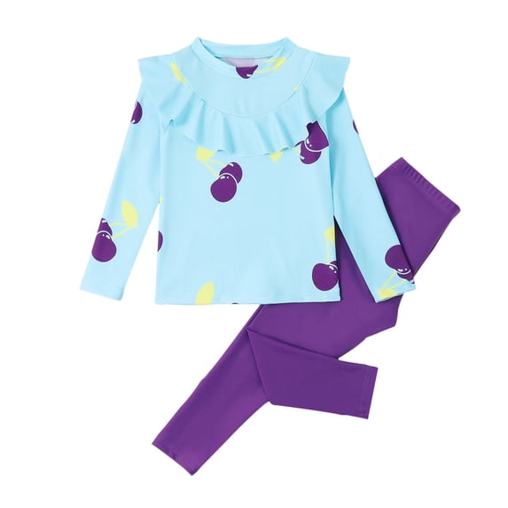 SROBPTY Kid Girls Swimsuit Set Print Long Sleeve Top Shorts 2 Piece Bathing Suits for 4-8 Years