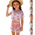 thumbnail image 1 of SROBPTY Kid Girls Swimsuit Set Print Short Sleeve Top Shorts 4 Piece Bathing Suits for 6-14 Years, 1 of 5