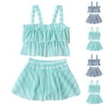 thumbnail image 1 of SROBPTY Kid Girls Swimsuit Set Print Short Sleeve Top Skirt Shorts 2 Piece Bathing Suits for 4-8 Years, 1 of 4