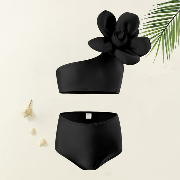 Kid Girls Swimsuits 2 Piece Tankini Swimsuits Soild Flowers Girls Bathing Suits Size 8-10 Years