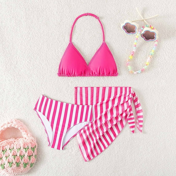Kid Girls Swimsuits Set 3 Piece Summer Tankini Set With Cover up Teen Bathing Suit 8-9 Years