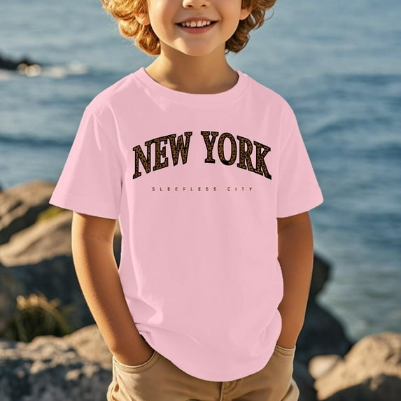 Kid Boys T Shirts New York Shirt Graphic Letter Print Short Sleeve Crewneck Undershirts Shirts for Girls 6-7 Years