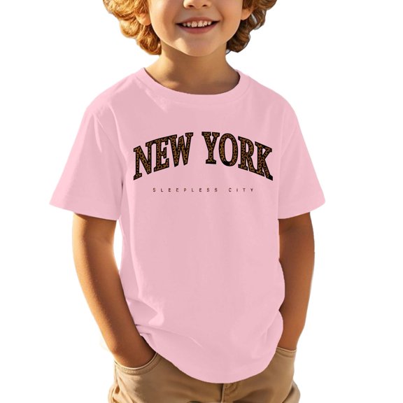 Kid Girls T Shirts New York Shirt Letter Print short Sleeve Short Sleeve Casual Crewneck Basic Tees Outfits for Girls 6-7 Years