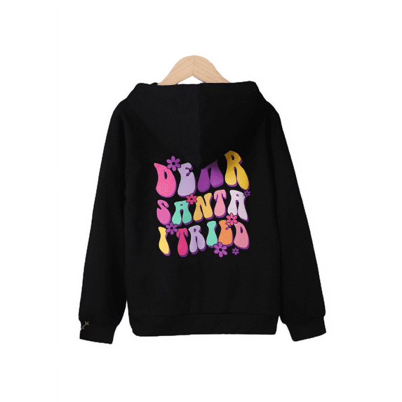 Kid Girls Tops Funny Colorful Christmas Letter Graphics Long Sleeve Hoodies Outer Pullover For Fall Winter Black