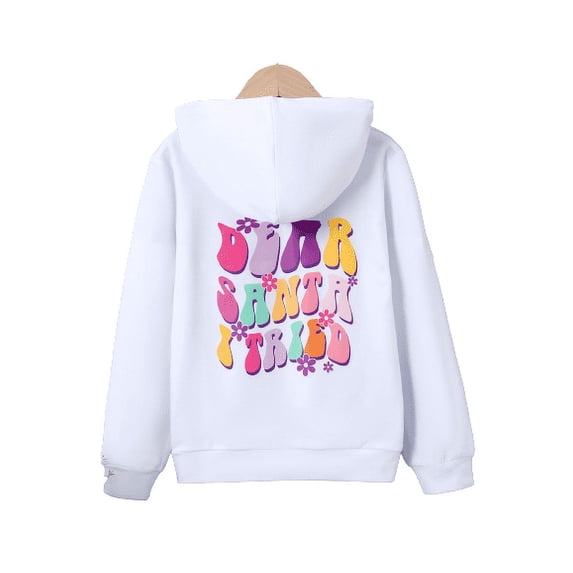 Kid Girls Tops Funny Colorful Christmas Letter Graphics Long Sleeve Hoodies Outer Pullover For Fall Winter White