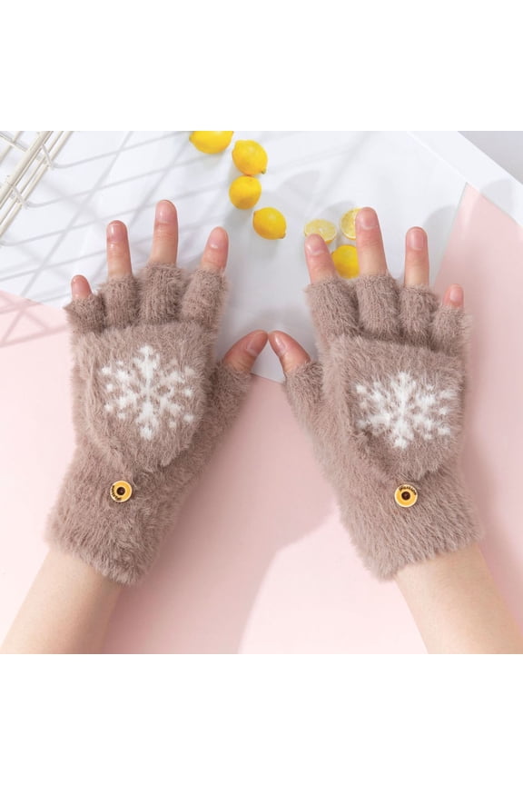 Kid Gloves Winter Fluffy Warm Mittens Girls Knit Gloves for Ages 7-18 Years Girls