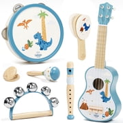 Kid Guitar Set, Musical Instruments for Kids, 7 in 1 Dinosaur Music Toys, Band Sets with Ukulele Flute Tambourine Maracas... Montessori Toys for Kids 2+ Year Old Boy, Education Preschool Toys Gift